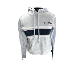 Hollister Womens Light blue Hoodie With Navy & White Stripes Long Sleeves Croppe